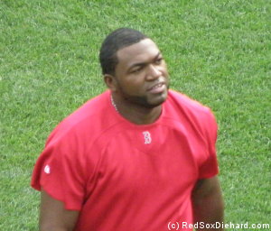 Big Papi walks out to left field during batting practice.