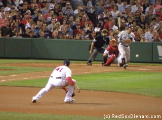 Nick Swisher grounds out to Victor Martinez at first base in the sixth inning.