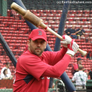 Jason Varitek takes a few swings before what could end up being his final game at Fenway.