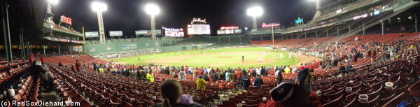This picture was taken at 2:42 am, in the bottom of the 13th, and it shows how many diehard fans stayed until the end of the game. (Click to enlarge.)