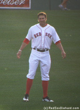 Scott Podsednik warms up before the game.  His play while filling in for the injured outfielders had been one of the bright spots of late.
