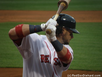 Jarrod Saltalamacchia had to catch both halves of the doubleheader, with David Ross going back on the D.L. with concussion symtoms and Ryan Lavarnaway not able to get here from Pawtucket in time for the second game.