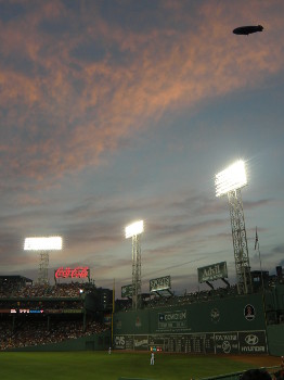 The blimp flew overhead during Sunday night baseball.