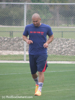 Shane Victorino is still rehabbing various injuries, but came out to do some running.