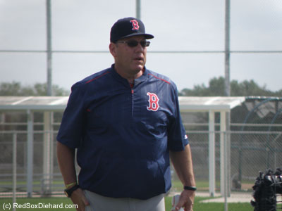 Rich Gedman, Red Sox cather of the 1980's is now the hitting coach for Triple-A Pawtucket, and he threw batting practice for Brock Holt, Daniel Nava, and others. Then, after practice, I was able to get an autograph from him.