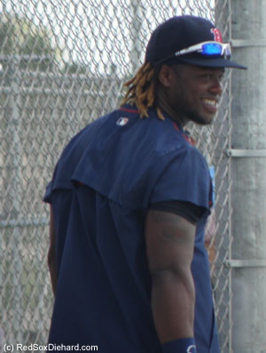 Hanley Ramirez is all smiles after hitting a bunch of long drives in batting practice.