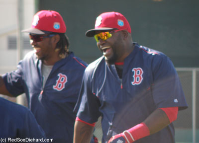 Hanley Ramirez and David Ortiz shared a laugh during the morning stretch.