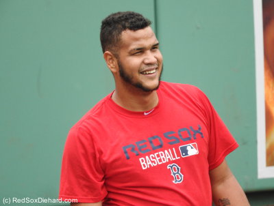 Eduardo Rodriguez warmed up with the rest of the pitchers inthe outfield.  He's still on a rehab stint for his knee injury, but I'm looking forward to seeing him back in the rotation soon.