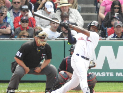 Jackie Bradley Jr. walked in the first and struck out in the third, but then picked up a hit in the fifth, to extend his impressive hitting streak to 27 games.