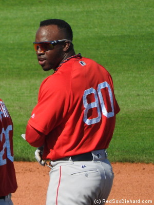 Rusney Castillo was there, too, but his #38 uniform jersey didn't make the trip, so he had to wear a leftover #80. (My brother, who was watching on TV, told me the NESN announcers called it a "wardrobe malfunction.")