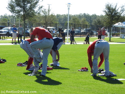 On Monday the players were given the option of putting on a second pair of pants for their sliding drill.