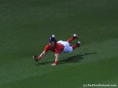 I thought I was capturing a great diving catch by Andrew Benintendi in left - until I saw the ball bounce past him for a double. Oops!