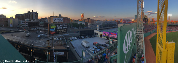 The view of Lansdowne St. and the Cask 'n Flagon, looking toward Kenmore Square.