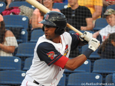 Most players used Sea Dogs batting helmets, but for some reason DH Henry Urrutia used one with a Red Sox logo.  I wondered if he had just joined the team, but he had signed in mid-June, which should have been plenty of time to get him an official one.