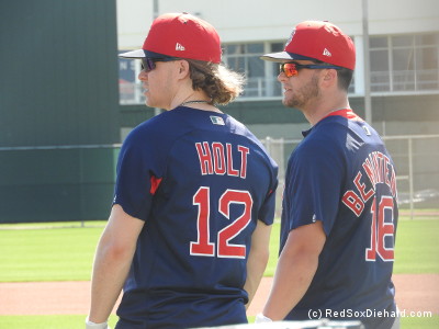"Flow Bros" Brock Holt and Andrew Benintendi were reunited... some with more flow than others.