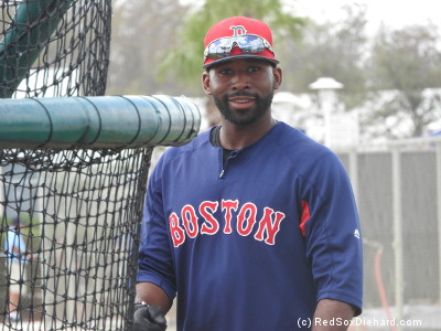 Jackie Bradley Jr.'s wife and young daughter were among the fans watching batting practice. Jackie smiled in their direction as his daughter waved to Daddy.