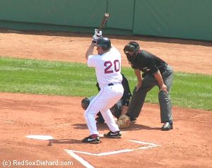 Boston Red Sox third baseman Kevin Youkilis bats against the